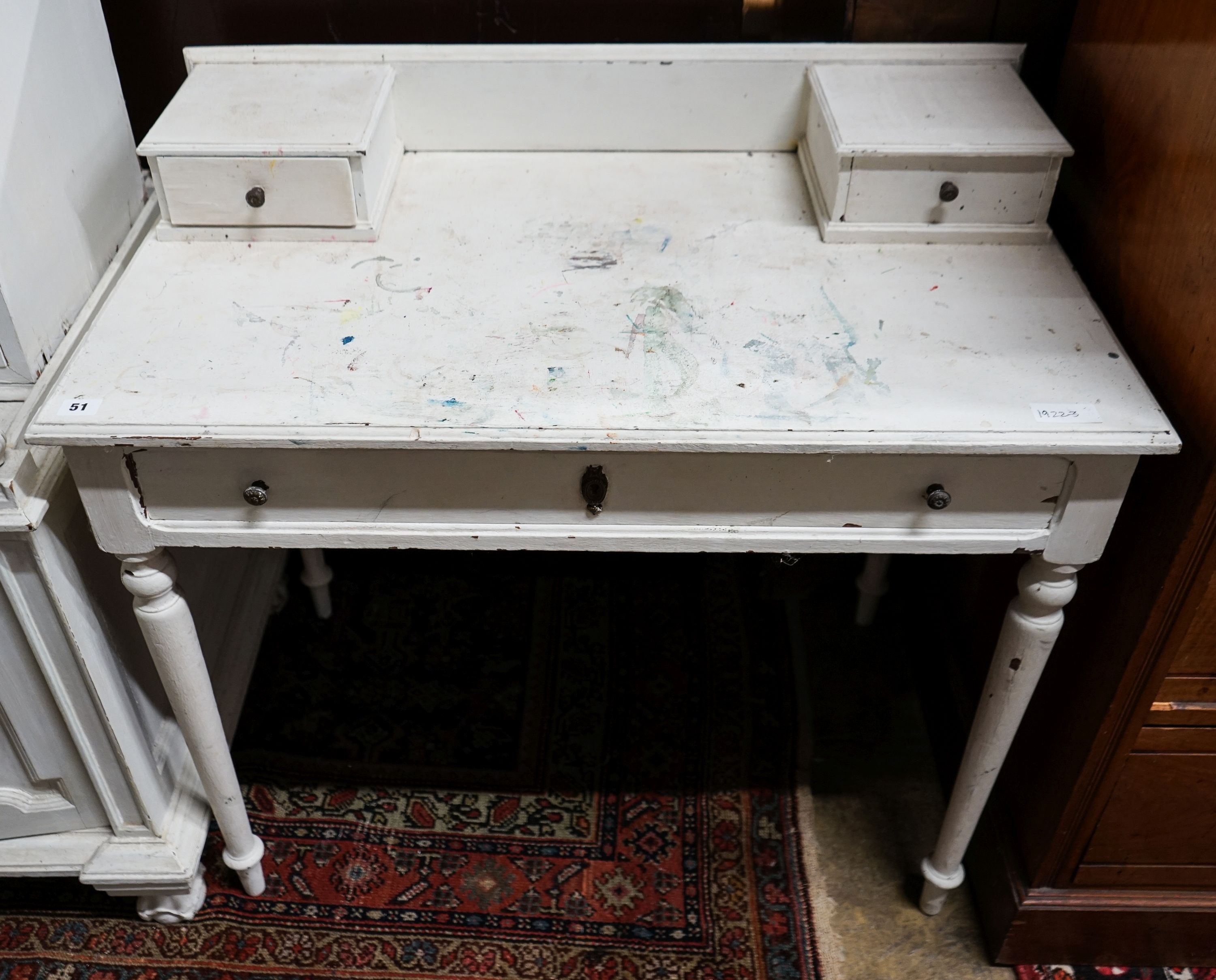 An early 20th century painted writing table, width 90cm, depth 53cm, height 85cm